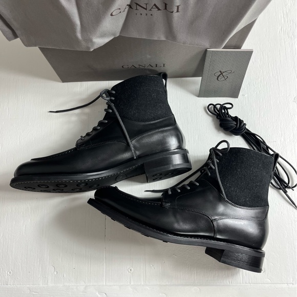 Canali Split Toe Lace Up Pull Tab Boots Size 9 NWT Black main image 6